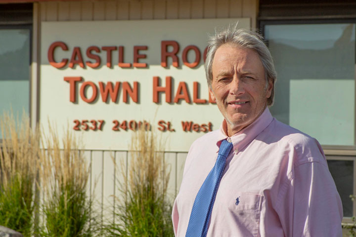 man in front of township hall