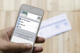 Mobile payment with blur of bill backfround.